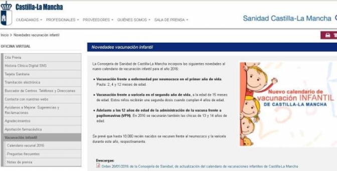 Entra en vigor el calendario de vacunación infantil de Castilla-La Mancha, con la vacuna contra el neumococo en el primer año