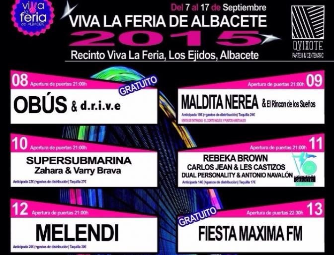 Melendi, Maldita Nerea, The Waterboys, The Animals, Obus y Supersubmarina  estarán en la Feria de Albacete