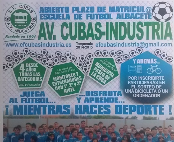 La Escuela de Fútbol AV Cubas-Industria abre el plazo de matrícula para la temporada 2014-15