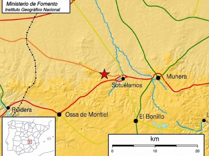 Cinco terremotos de intensidad moderada este domingo 1 de marzo entre Munera y Ossa de Montiel