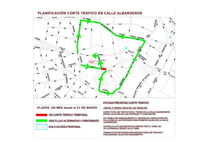 El acceso a la Plaza Mayor de Albacete desde la calle Albarderos estará cortado las próximas semanas