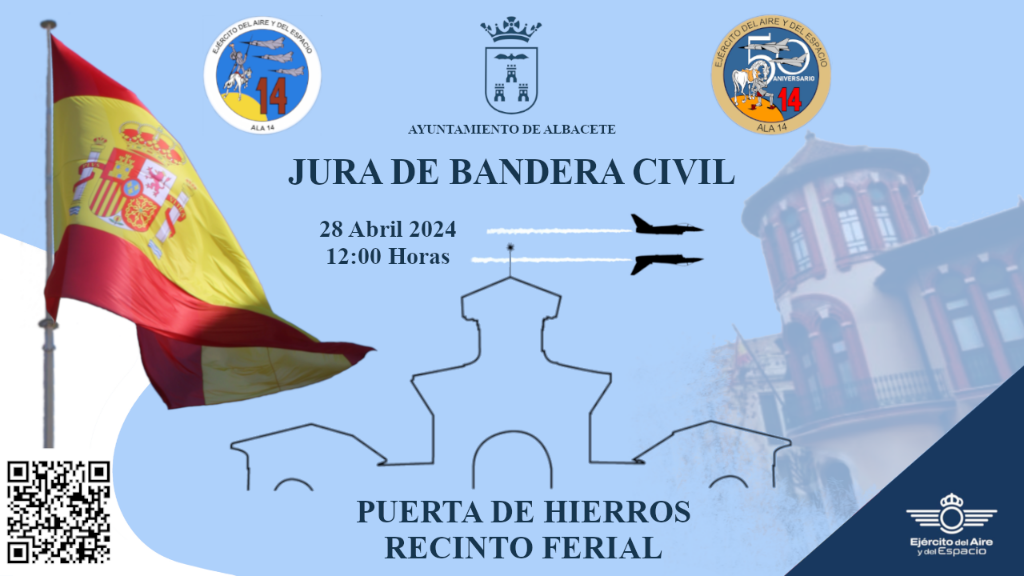 Jura de bandera de 800 civiles, acto central del 50 aniversario del Ala 14, este domingo en Albacete frente a la Puerta de Hierros