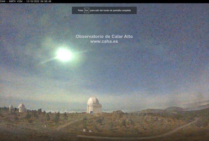 El Observatorio Astronómico de Calar Alto capta una bola de fuego de origen asteroidal sobre Córdoba, Albacete y Murcia