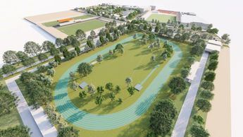 Nuevo campo de césped artificial, pista de atletismo y piscina, en el proyecto de ciudad deportiva de La Roda