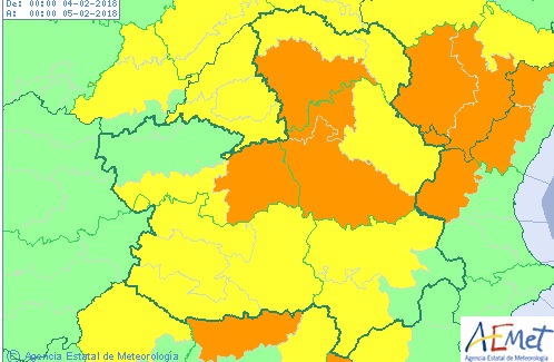 Alertas previstas en Castilla-La Mancha para el domingo día 4 de febrero