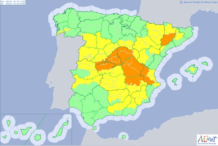 Mapa de alertas para el próximo día 12 de julio.