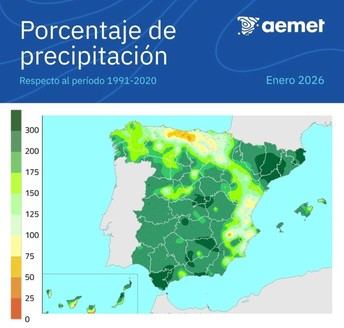 Enero de 2026, el segundo enero más lluvioso del siglo XXI en España