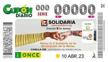 El cupón de la ONCE del lunes animará a los contribuyentes a marcar la X Solidaria en la Declaración de la Renta