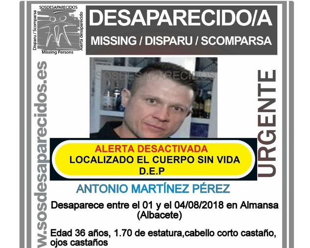 Tristeza en Almansa tras confirmarse que el cadáver encontrado es de Antonio, al que se buscaba desde agosto