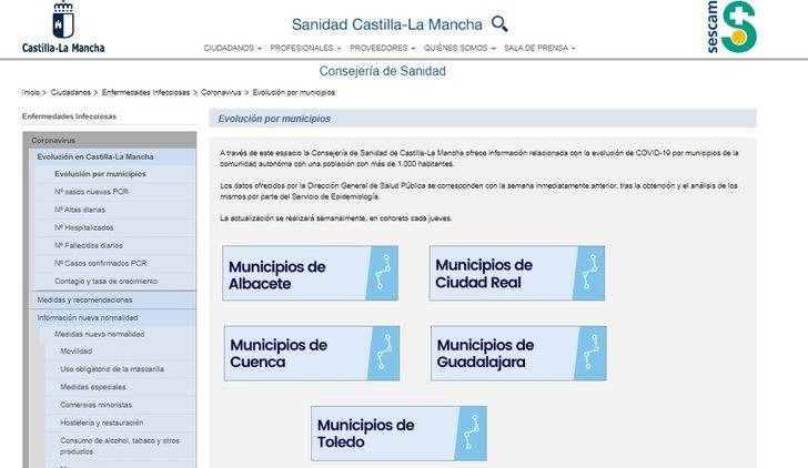 Castilla-La Mancha hace públicos los datos de coronavirus de todos los municipios de más de 1.000 habitantes