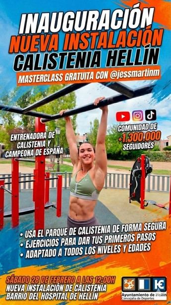 Inauguran nuevas instalaciones de calistenia en Hellín con masterclass de Jess Martín