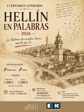 Hellín convoca el certamen literario 'Hellín en Palabras' con premios de 3.000 euros