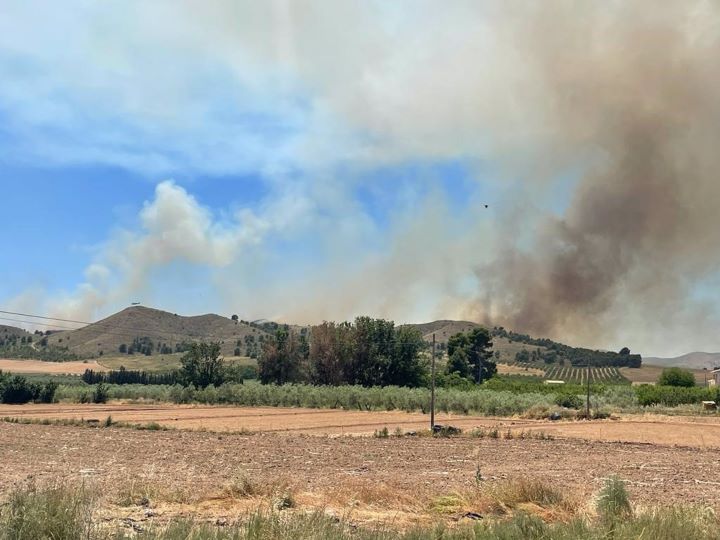 Diez medios aéreos y 20 terrestres participan en la extinción de un incendio en Agra, pedanía de Hellín