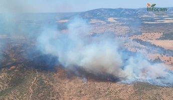 Más de 20 medios trabajan en la extinción del fuego en Montiel, originado en Jaén y declarado de nivel 1