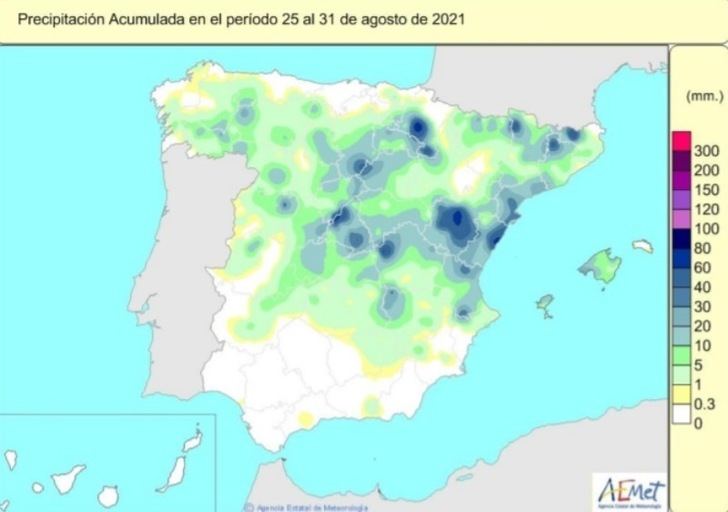 El este de Castilla-La Mancha presenta precipitaciones por encima de sus valores normales hasta el 31 de agosto