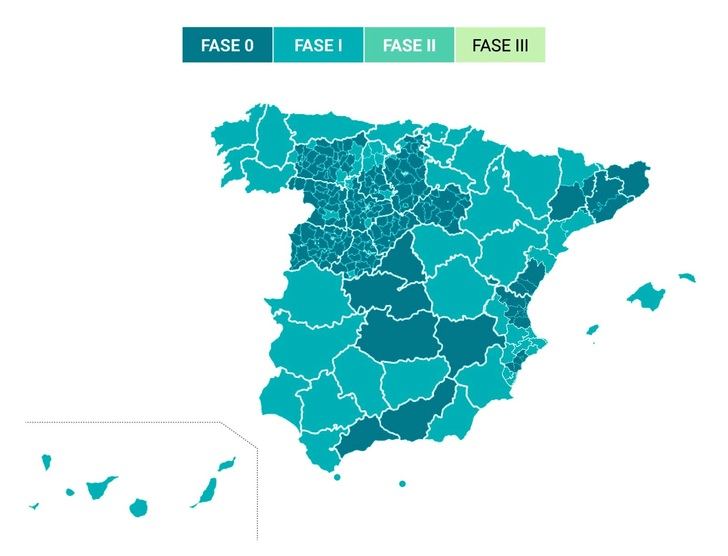 Mapa de la desescalada en España. Los datos de todas las comunidades