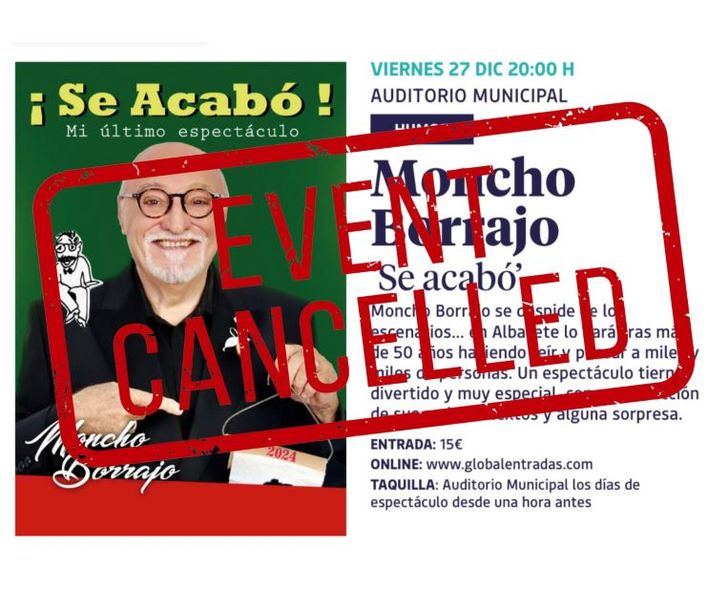 El Ayuntamiento de Albacete cancela la actuación de Moncho Borrajo por problemas de salud del artista