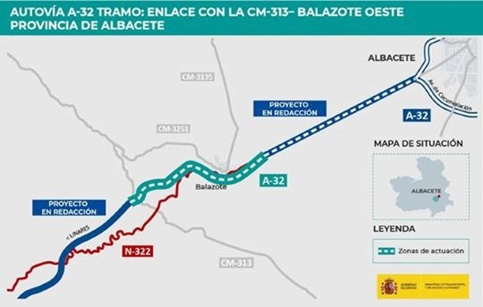 Adjudicadas por 97 millones de euros las obras del tramo de la autovía A-32 entre el enlace CM-313 y Balazote Oeste