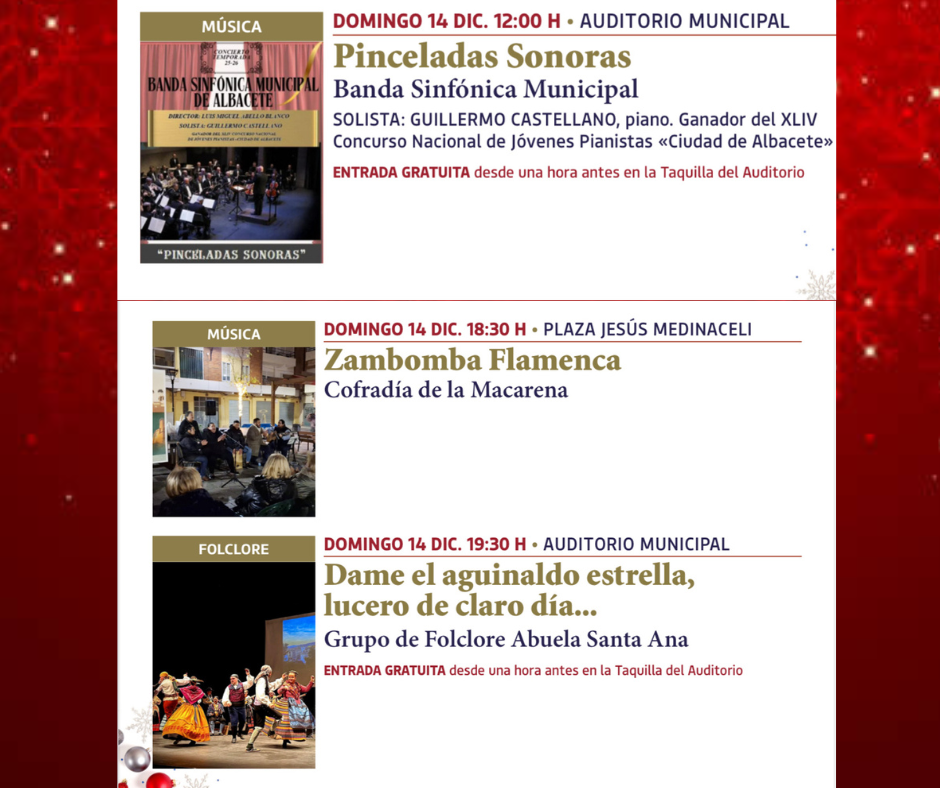 Albacete tendra una completa agenda dominical que une música sinfónica, flamenco navideño y folklore local